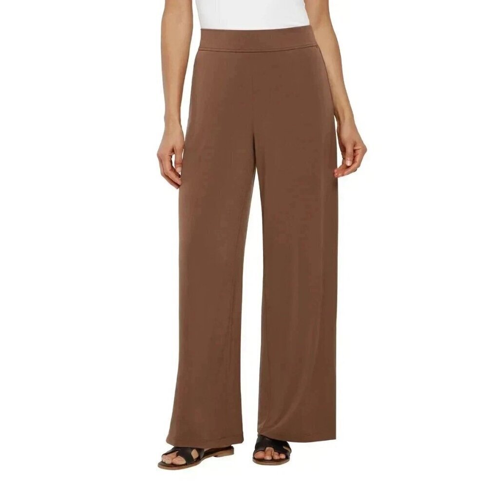 NEW Three Dots Women's Size L Brown Wide-Leg Pull-On Flare